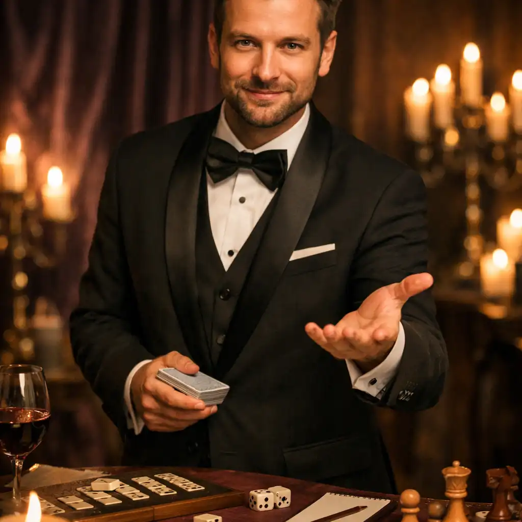 Profesjonalny prowadzący przy elegancko nakrytym stole